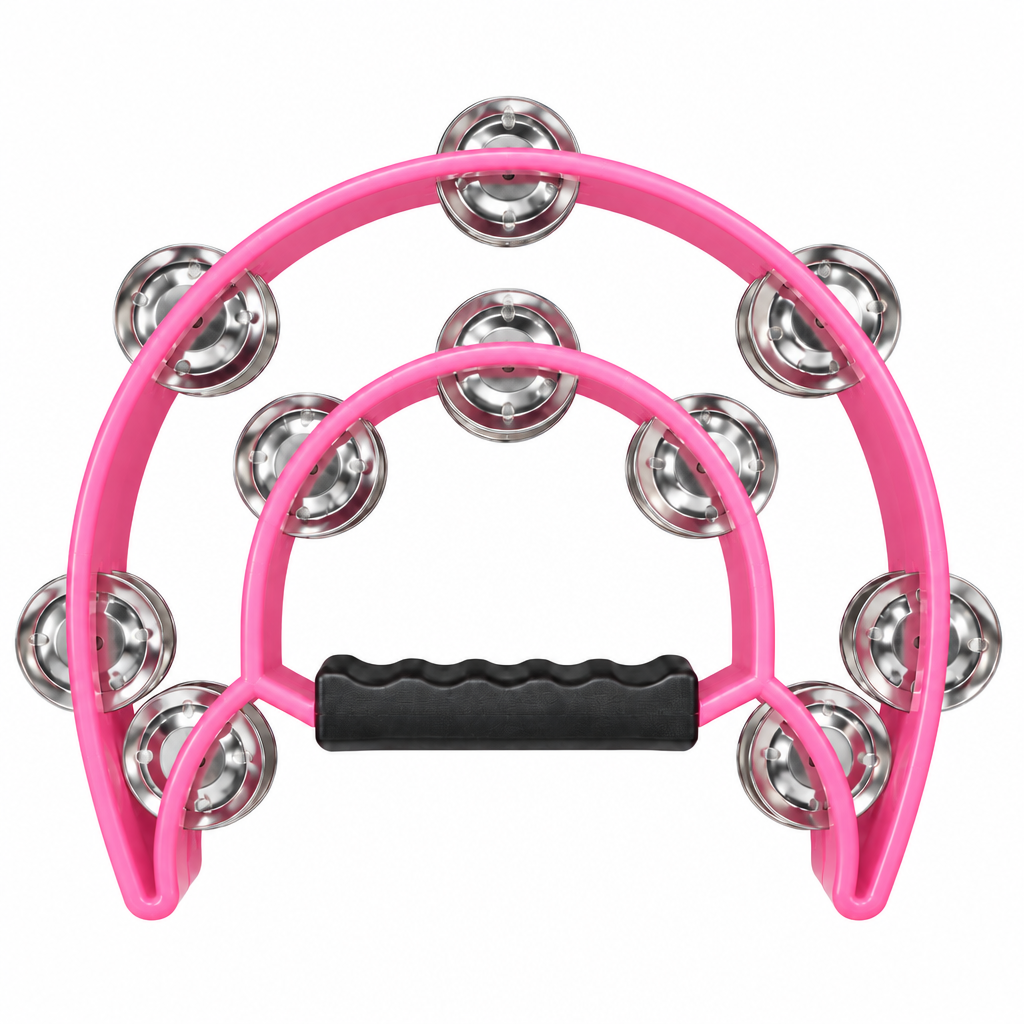 Teniniyu pink half-moon tambourine, front view