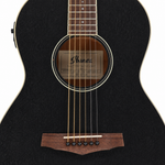 Close-up of the Ibanez PN14MHE-WK soundhole, bridge, and strings