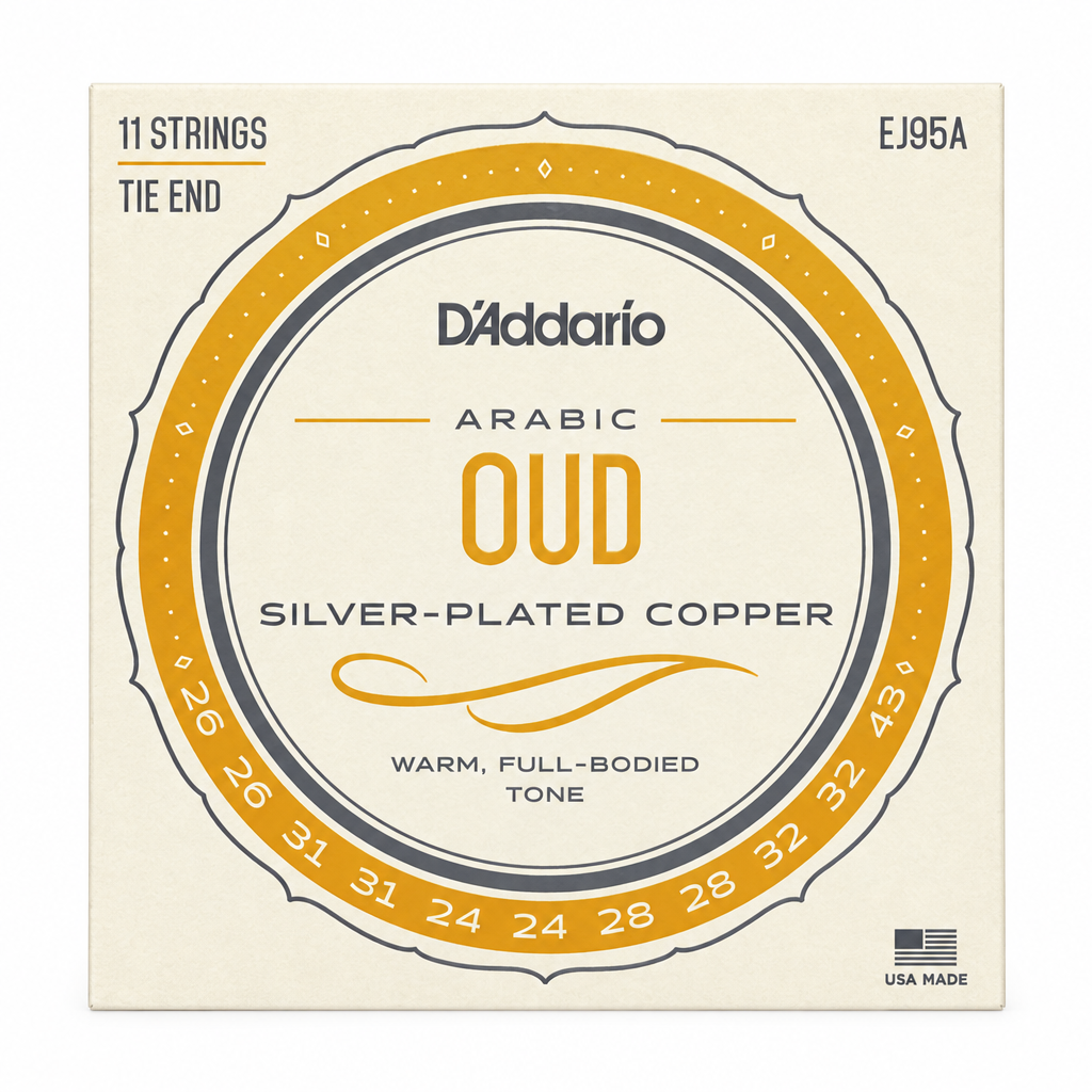 Straight-on front view of the D'Addario EJ95A Arabic oud string package