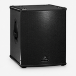 Three-quarter view of the Behringer Eurolive B1500XP active subwoofer showing its cabinet and side handle.