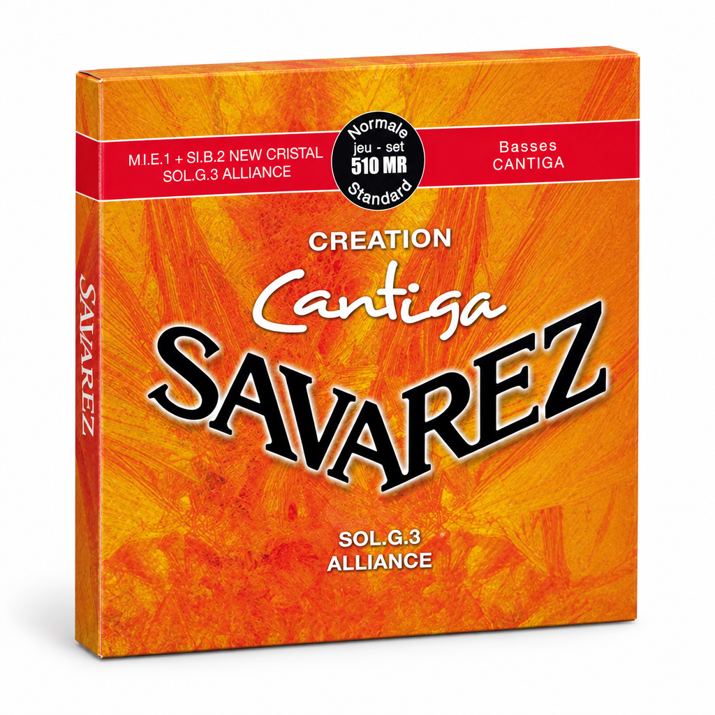 Savarez Creation Cantiga 510 MR bass guitar strings package, three-quarter angled view