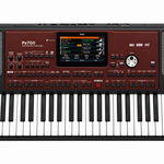 Close-up of the Korg Pa700-OR TouchView display, Oriental controls, and keyboard