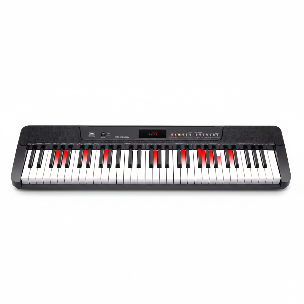 One MK 2900L 61-key USB MIDI electronic keyboard shown from the front with its keys, speakers, display, and control panel