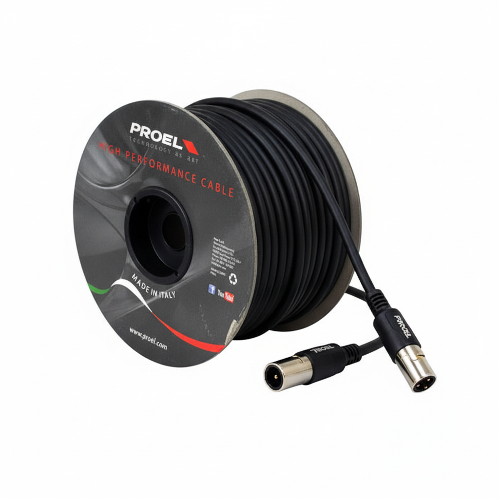 Proel instrumental audio cable roll shown fully coiled with both connectors visible on a clean white background