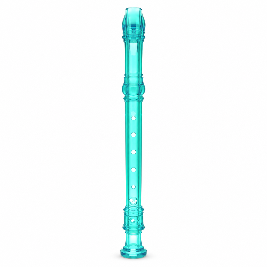 Turquoise Chinese soprano recorder, full front view without branding