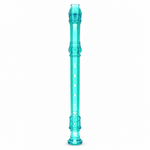 Turquoise Chinese soprano recorder, full front view without branding