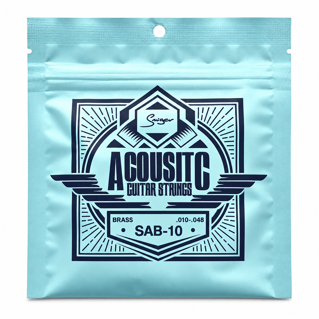 Smiger SAB-10 .010-.048 brass acoustic guitar strings package, full front view with original manufacturer packaging and no external stickers or labels