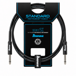 Ibanez SI5 black instrument cable with original packaging and two straight mono plugs, front view