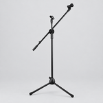 Unbranded M-200 microphone stand shown from a three-quarter angle with its adjustable support, microphone mounting components, and folding tripod base