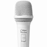 Close-up of the white Carry-On Performer microphone grille and upper handle switch.