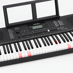 Close-up of the Medeli M221L illuminated keys and Japanese-labeled control panel.