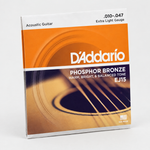 Three-quarter 45-degree view of the D'Addario EJ15 acoustic strings package showing its front and side profile.