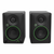 Pair of two Mackie CR5BT black powered studio monitors shown from the front with 5.25-inch woofers, tweeters, green trim, and front controls