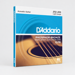 Three-quarter 45-degree view of the D'Addario EJ16 strings package showing its front artwork and side edge.