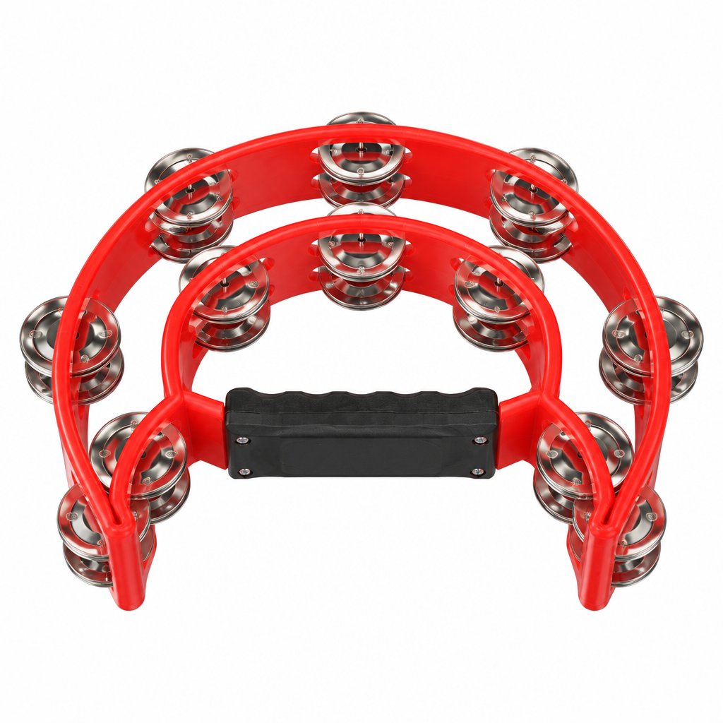 Teniniyu red half-moon tambourine, rear view based on merchant reference pose
