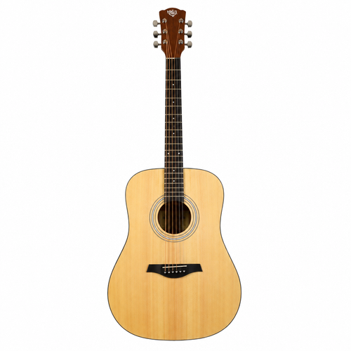 Front view of the natural Rockdale Maverick D3 Gloss dreadnought acoustic guitar