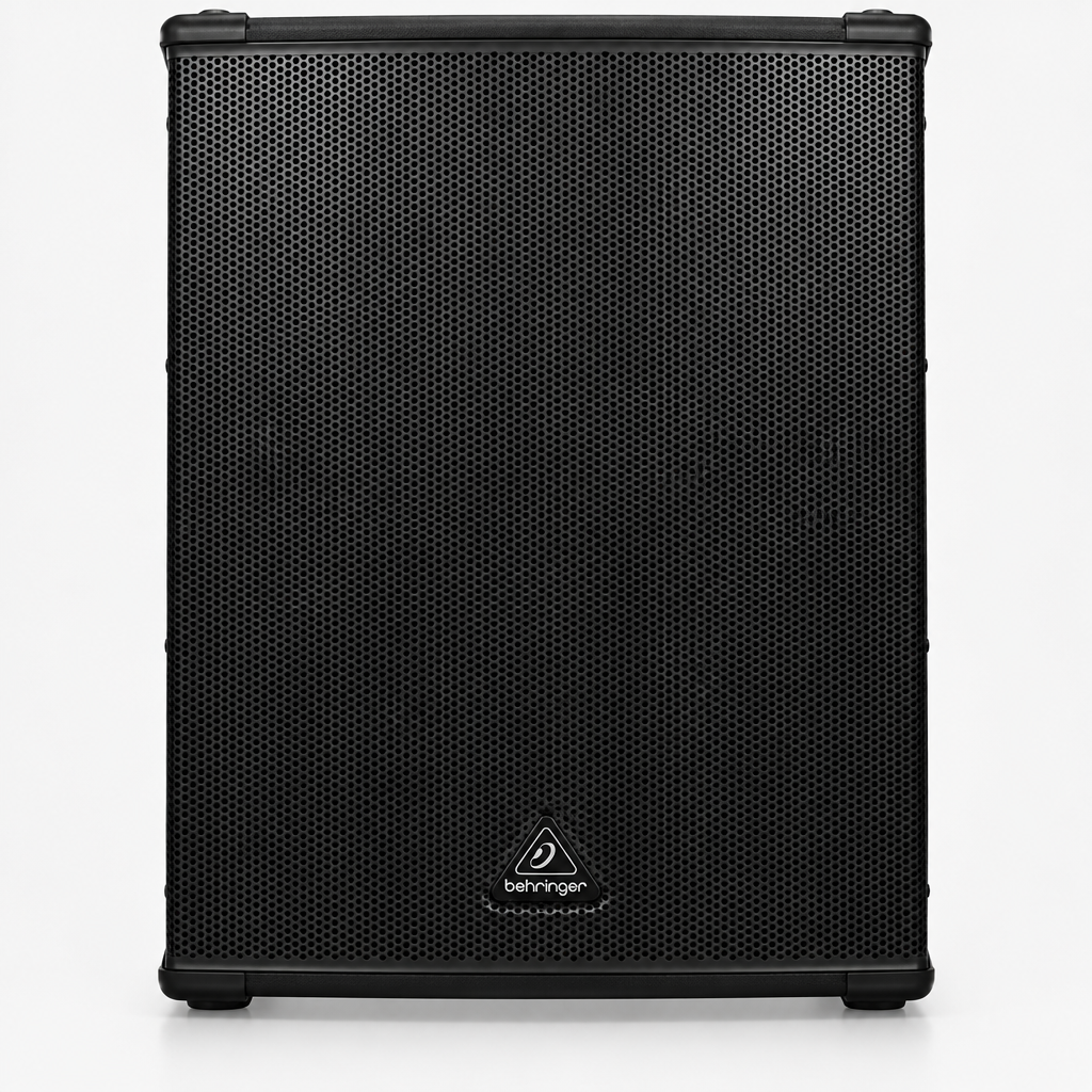 Front view of the Behringer Eurolive B1500XP active subwoofer showing its grille and Behringer badge.