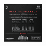 Back view of the D'Addario NYXL1074 8-string package, showing its string gauge and specifications.