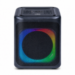 Front view of the black Carry-On Soundtrack Bluetooth party speaker with multicolor LED lighting.