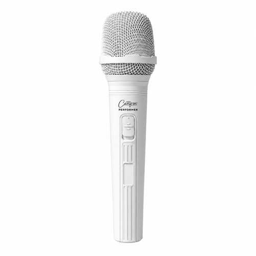 Front view of the white Carry-On Performer dynamic microphone.
