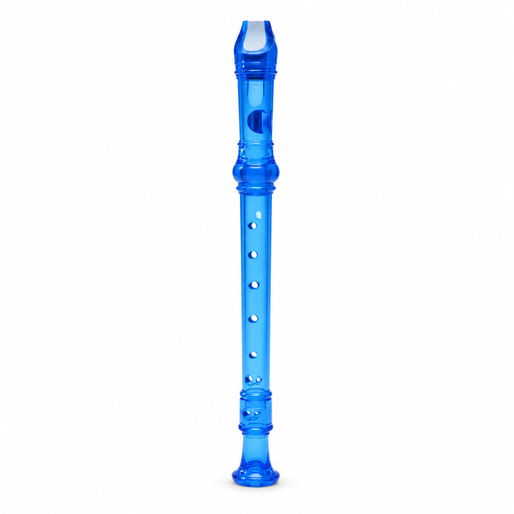 Blue soprano recorder front view