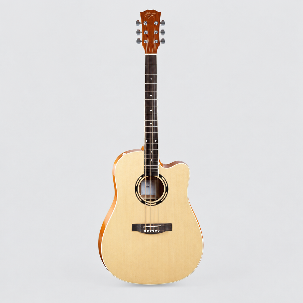 Enjoy E41-DD1 MY4102 acoustic guitar in the natural wood finish shown from the front