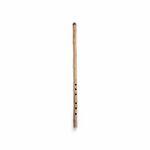 Large natural-toned nai flute shown standing upright with its original finger holes on a white background