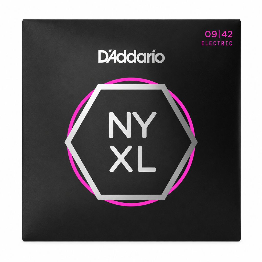 Front view of the D'Addario NYXL0942 6-string electric guitar strings package, 9–42 Super Light.