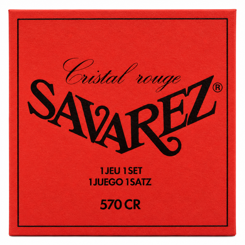 Close-up of the Savarez 570 CR package front label showing the Cristal rouge branding