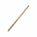 Large natural-toned nai flute shown diagonally with its complete body and original finger holes on a white background