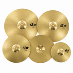 Top-down view of the Sabian SBR promotional cymbal set arranged on a white background.