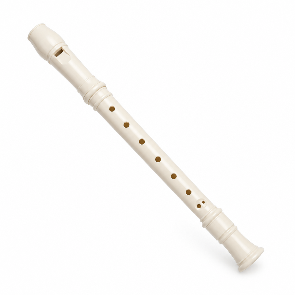 Yamaha YRS-24B white soprano recorder, angled view