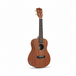 Unbranded 23-inch concert ukulele XU23-2 shown at a 45-degree angle, revealing its natural wood finish and body depth
