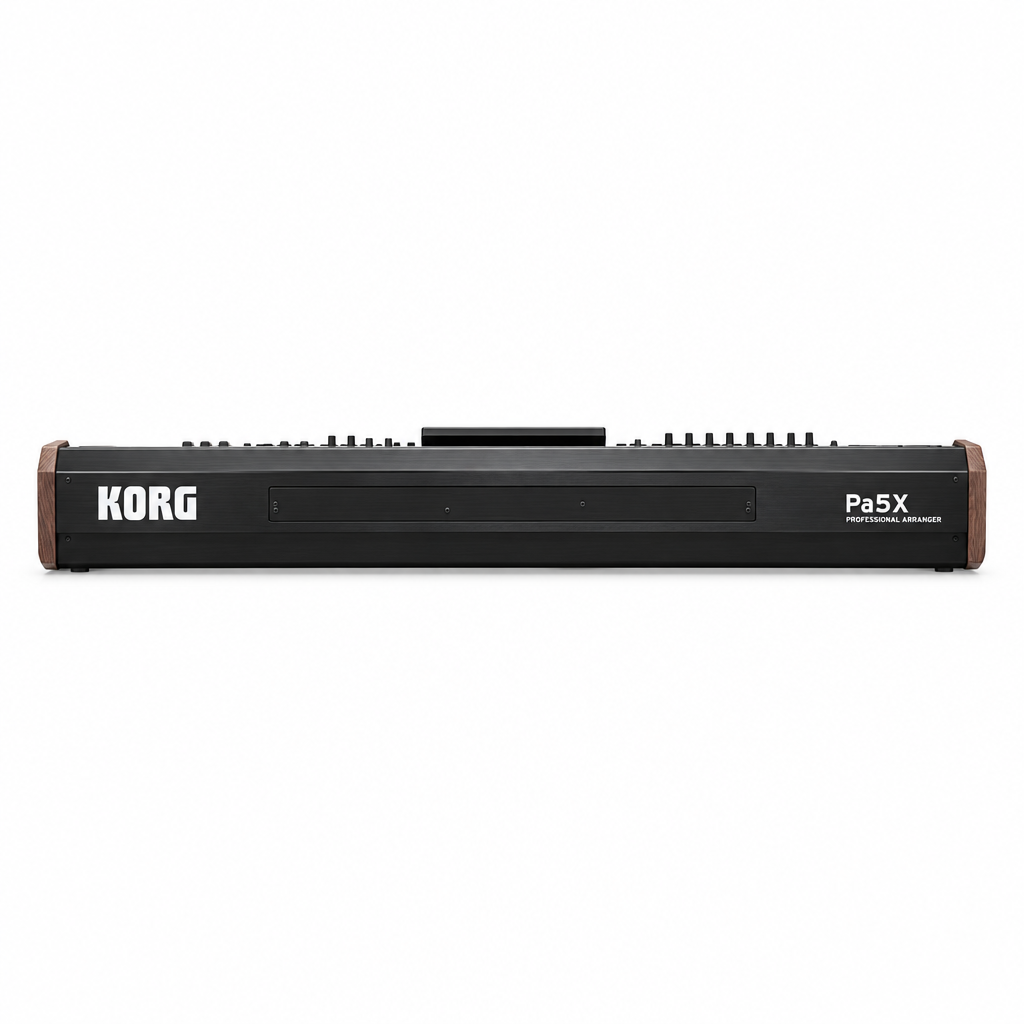Rear view of the Korg Pa5X-61 professional arranger keyboard.