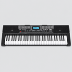 Unbranded MK2115 electronic keyboard shown from the front with its original black and white keys and control panel