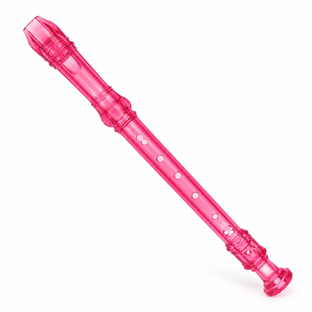 Pink Chinese soprano recorder, angled view without branding