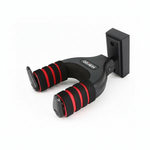 J-19D guitar hanger shown in a three-quarter view with its black padded arms, red accents, and mounting structure