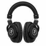 Front view of the black Mackie MC-100 closed-back over-ear headphones.