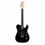 Straight front view of the Smiger S-G17-BK black electric guitar preserving its original body shape, pickups, bridge, strings, pickguard, controls, neck, and headstock