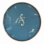 22 cm blue darbuka replacement drumhead, straight top view showing the blue playing surface and gold-colored rim