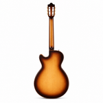 Straight back view of the Smiger LE-C1 semi-electric classical guitar preserving its original thin-body cutaway shape, sunburst finish, neck, headstock, and visible back components