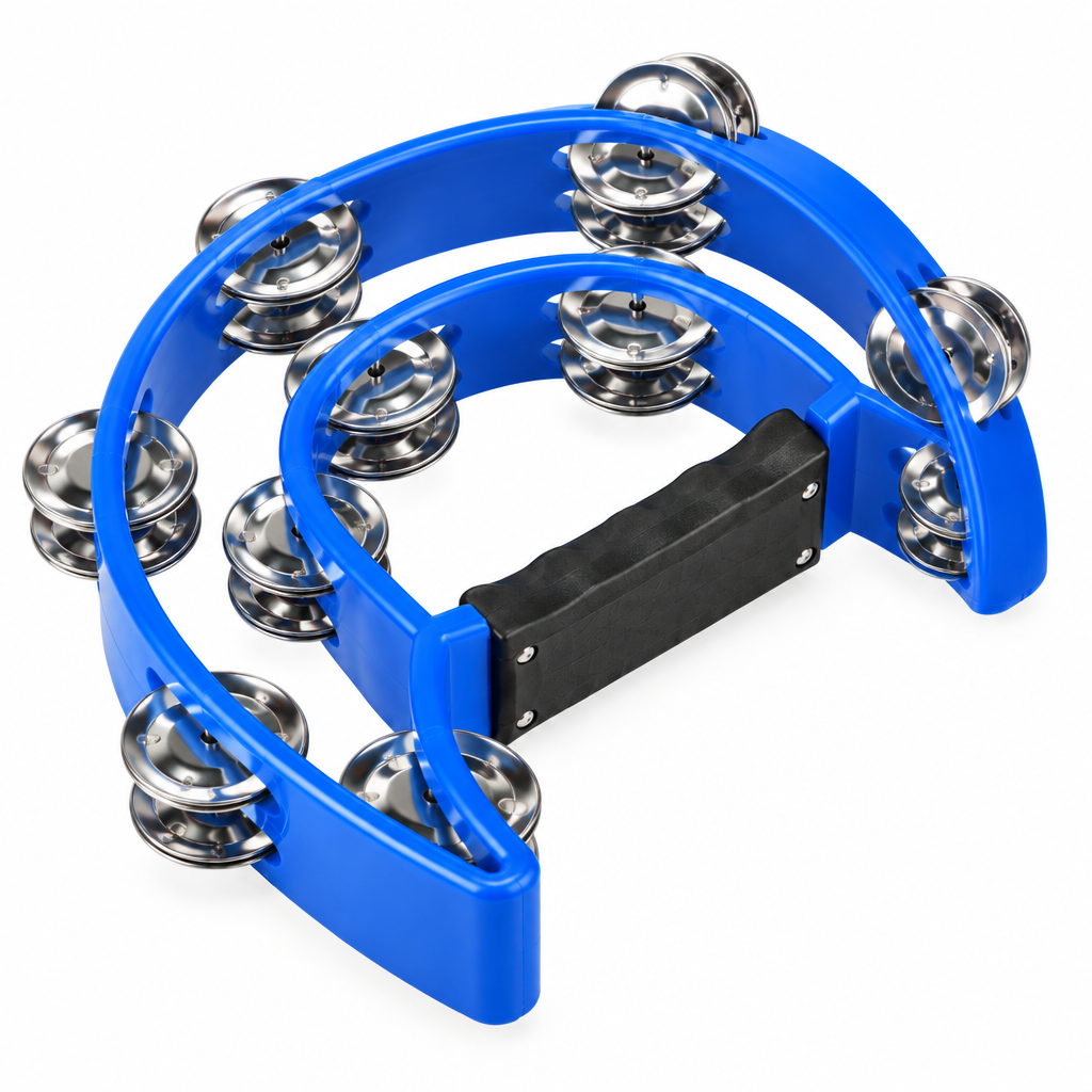 Teniniyu blue half-moon tambourine, angled view