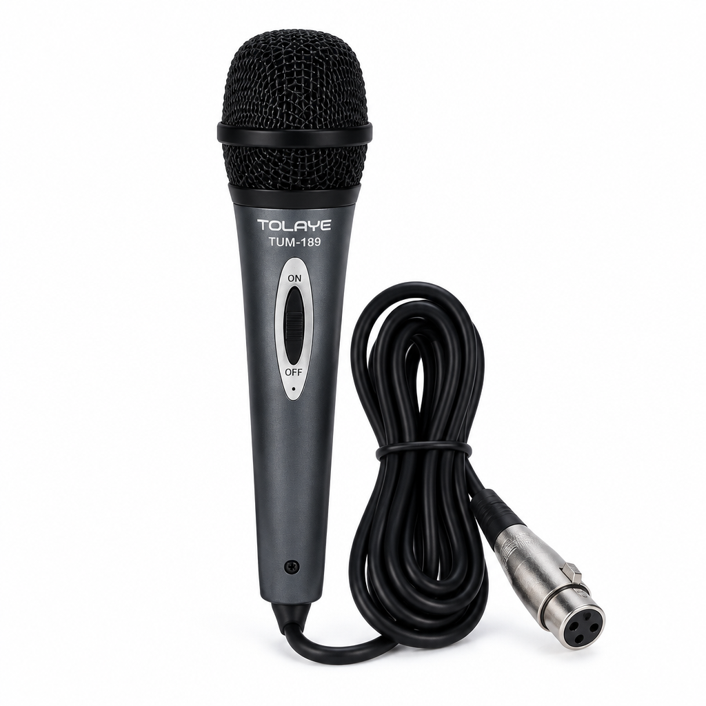 Tolaye TUM189 wired dynamic microphone with 5 m cable, full front view