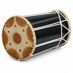 Black Chasser Arabic drum resting horizontally, showing the drumhead and rope-laced shell