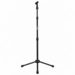 MST-1 black microphone stand, straight front view showing the tripod base and microphone holder
