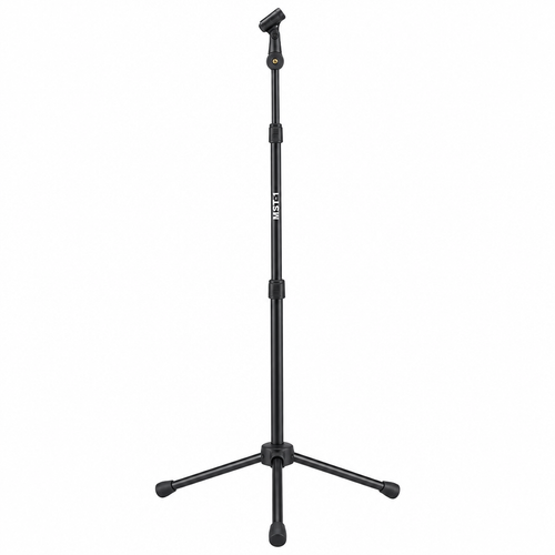 MST-1 black microphone stand, straight front view showing the tripod base and microphone holder