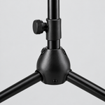 Close detail of the unbranded M-200 microphone stand height adjustment knob, support tube, tripod joint, and folding legs