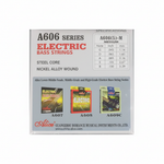 Alice A606 electric bass guitar strings package shown straight-on with the original specifications, string gauges, steel core and nickel alloy wound details preserved on a clean white background