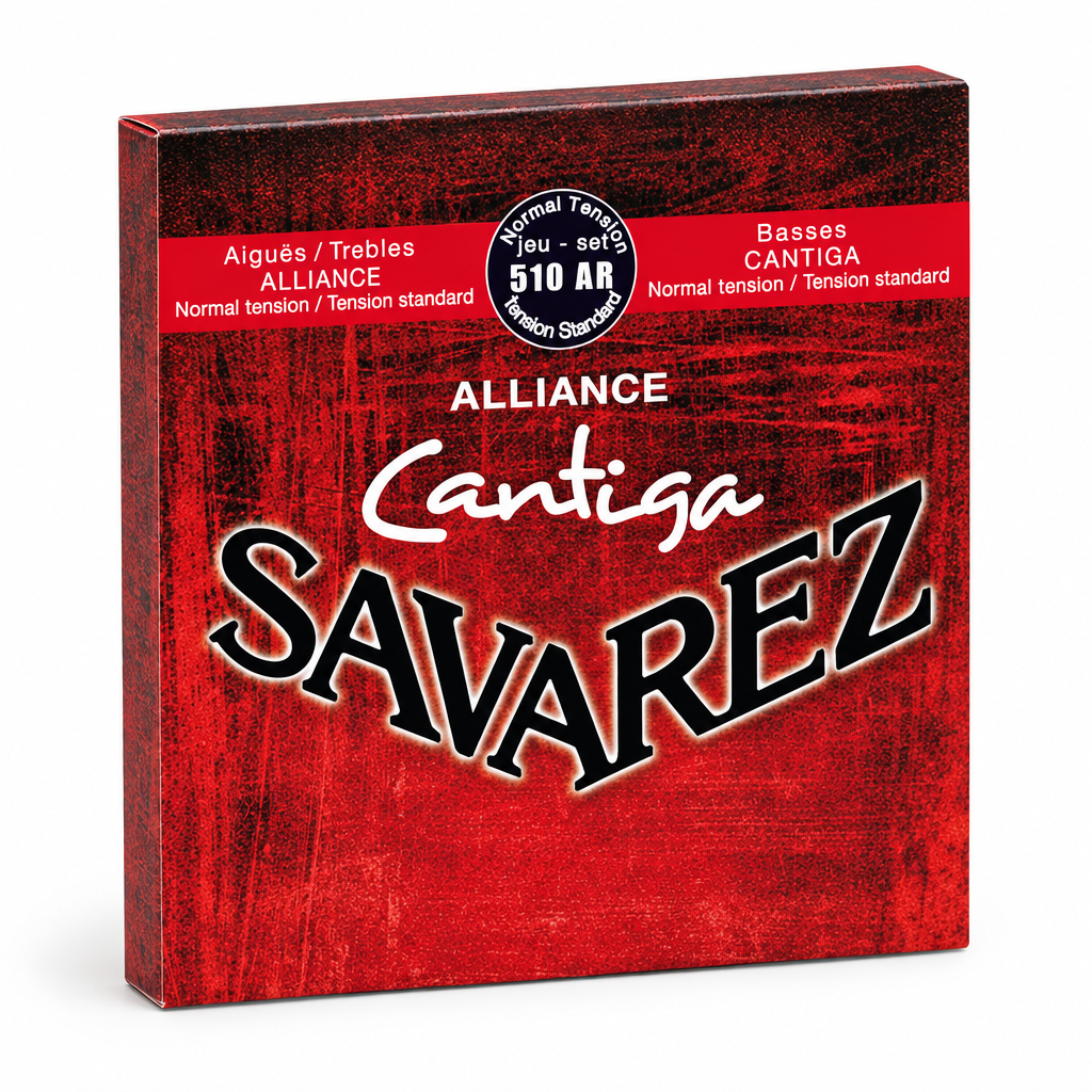 Savarez Alliance Cantiga 510 AR bass guitar strings package, three-quarter angled view