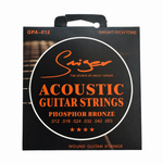 Smiger GPA-012 acoustic guitar strings package, exact original black and orange color preserved, close-up of the original gauge information with external stickers and labels removed